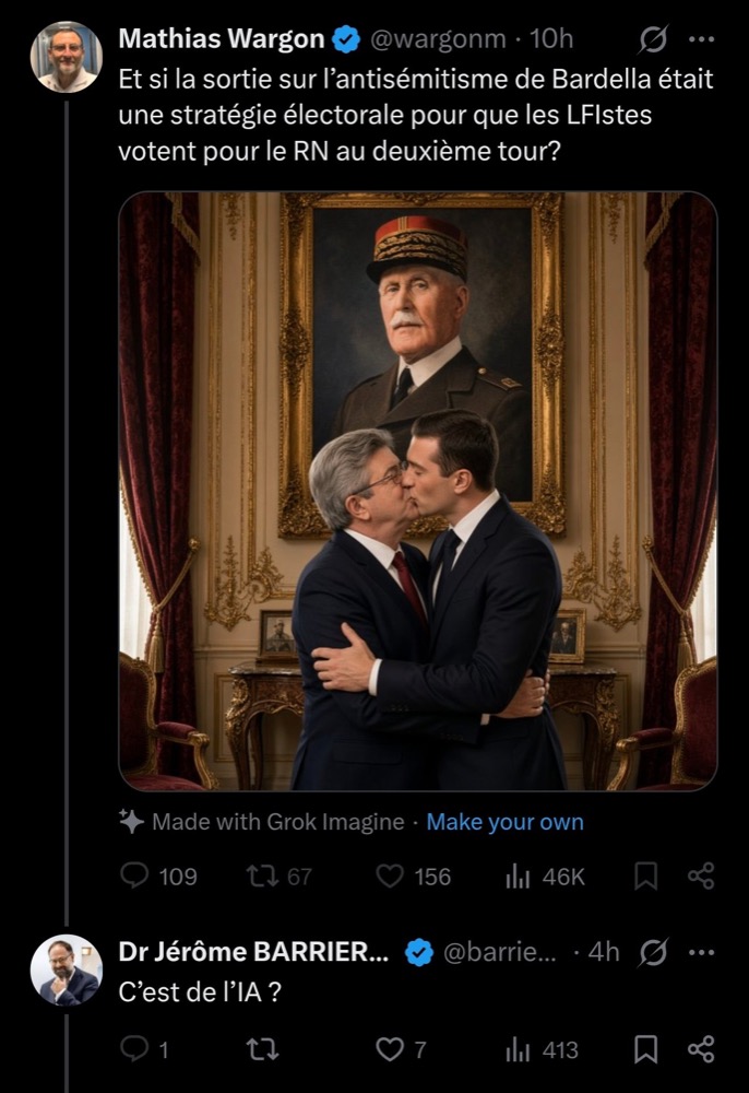 Échange sur X autour d'une image générée par IA
